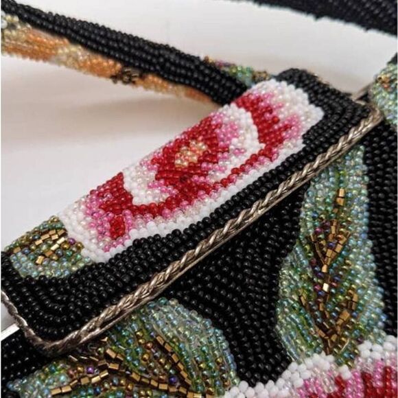 Fully Beaded Floral Evening Handbag Purse Lined Multicolor Roses - Picture 5 of 8